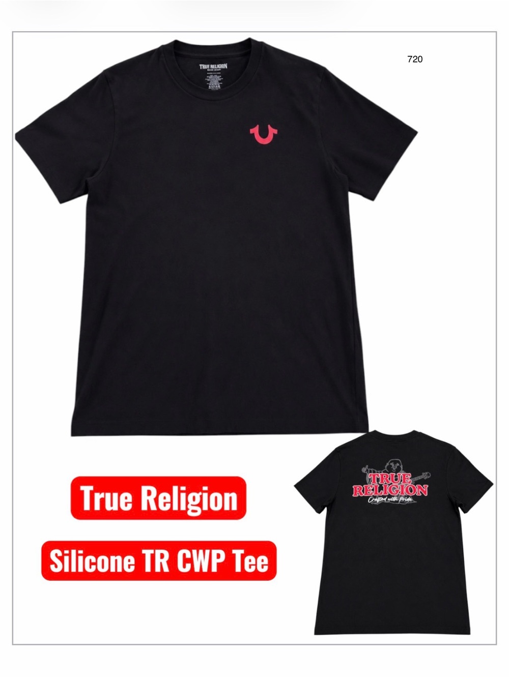 *new* True Religion Black T-Shirt with Red Horseshoe Logo